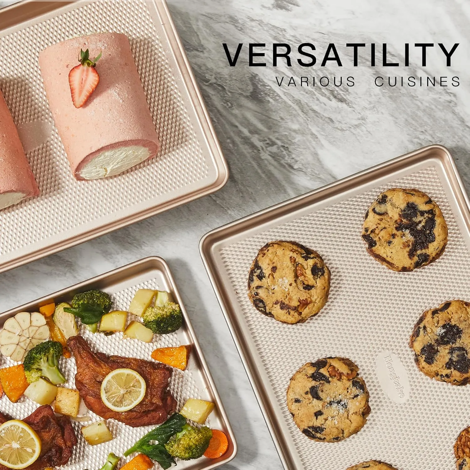 HONGBAKE 2 Pack Half Sheet Baking Pans,Non Stick Baking Sheet for Oven, 57% Thicker Carbon Steel Cookie Sheets for baking, 17.5" x 12" Cookie Trays