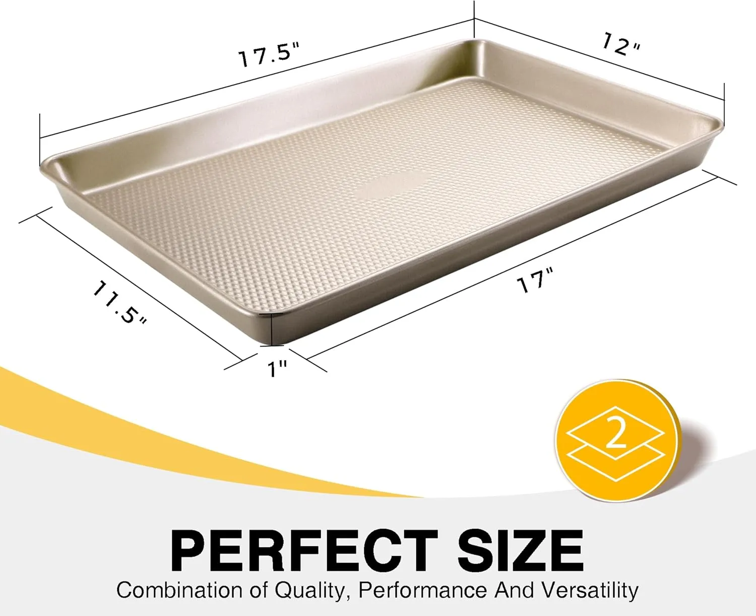HONGBAKE 2 Pack Half Sheet Baking Pans,Non Stick Baking Sheet for Oven, 57% Thicker Carbon Steel Cookie Sheets for baking, 17.5" x 12" Cookie Trays