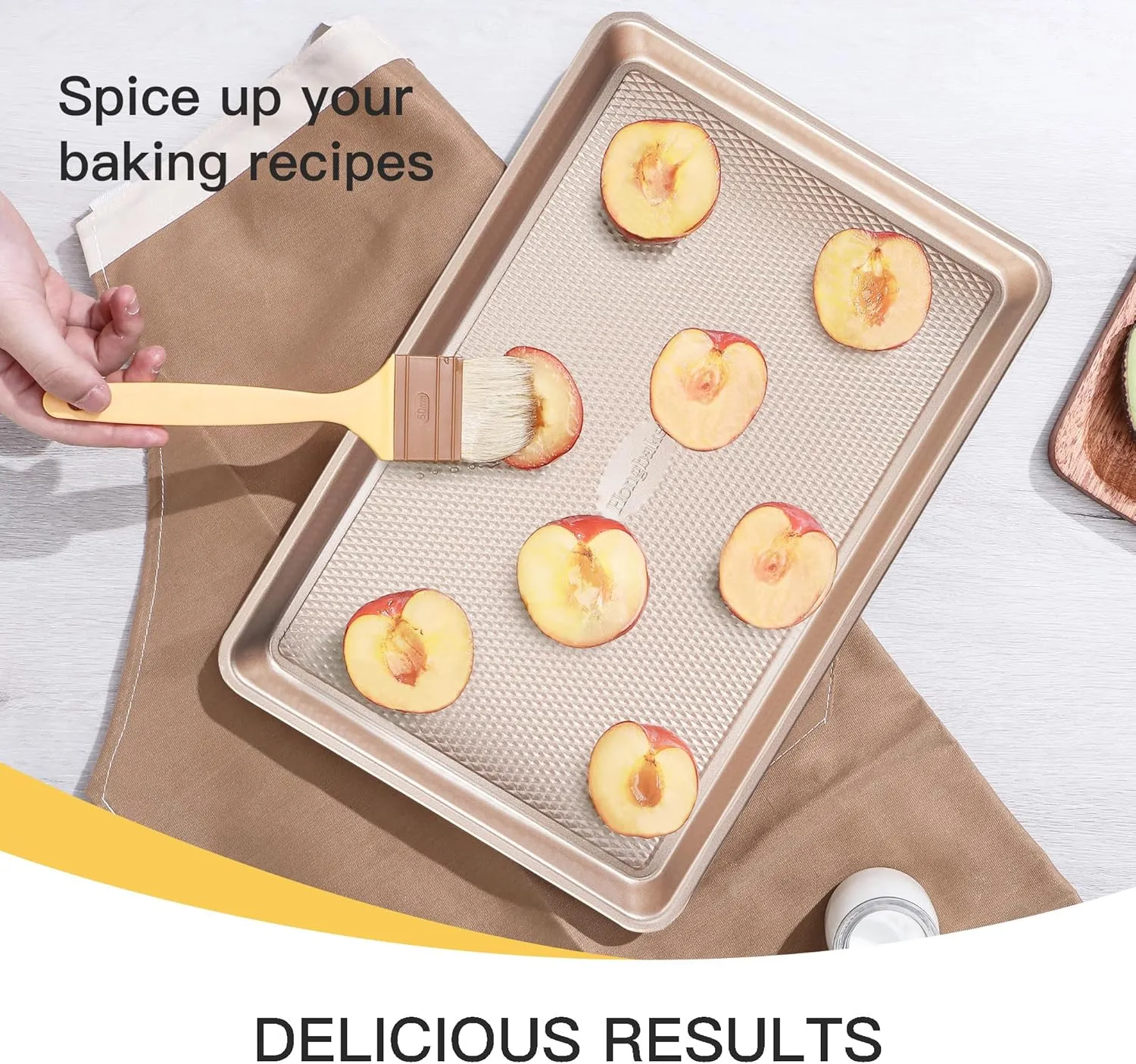 HONGBAKE Baking Sheet Pan Set of 3, Cookie Sheets for Oven, Nonstick Half/Quarter/Jelly Roll Pans with Diamond Texture Pattern, 0.8mm Thick Heavy Duty Cookie Tray, Champagne Gold
