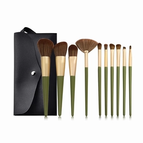 Hot Champagne Makeup Brushes Set for Women Cosmetic Foundation Powder Blush Eyeshadow Kabuki Blending Make Up Brush Beauty Tools(10pcs green with bag)
