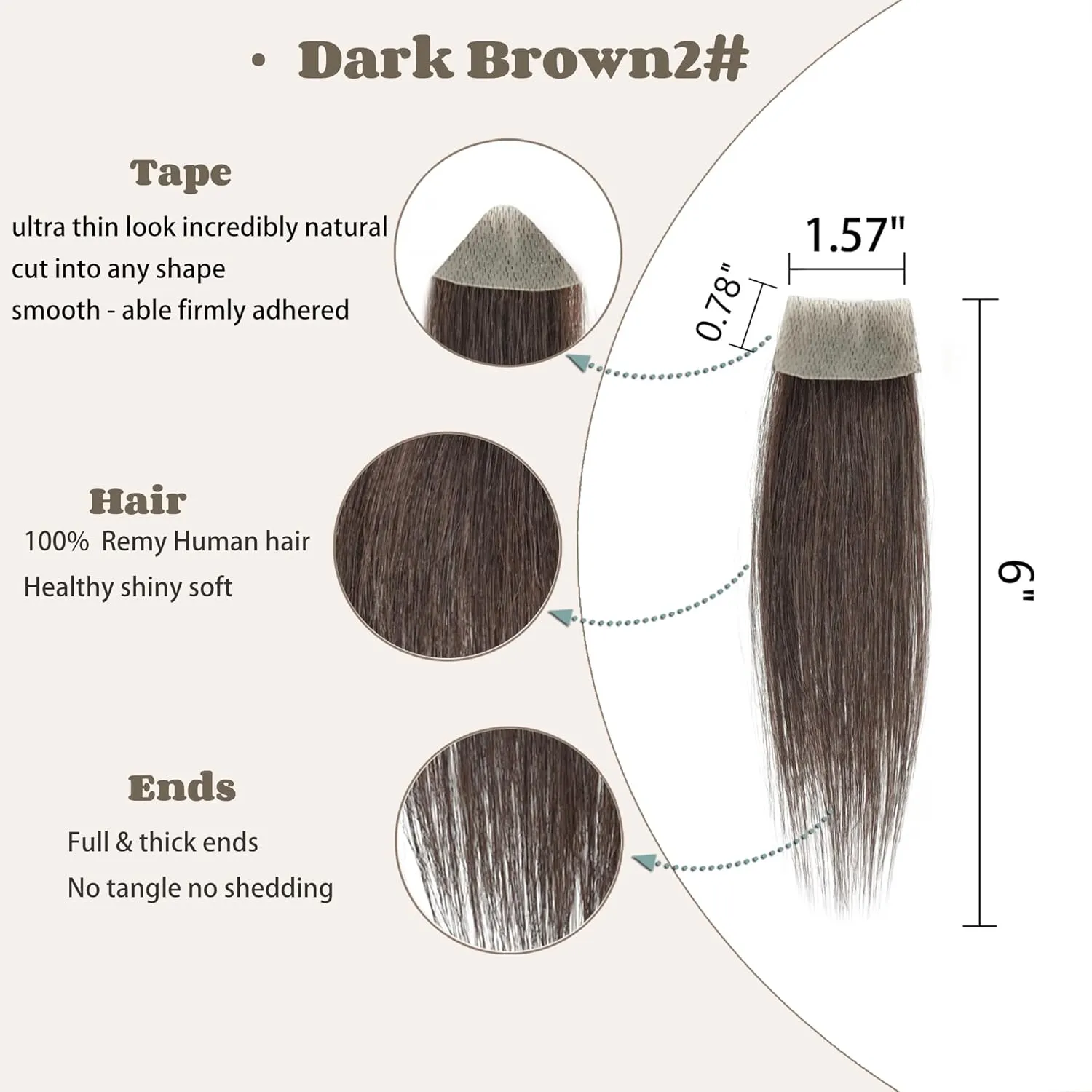 human hair bald spot hair patch toupee scar human hair replacement hairline loss straight Tape for men and women (Dark Brown, 0.78"*1.57")