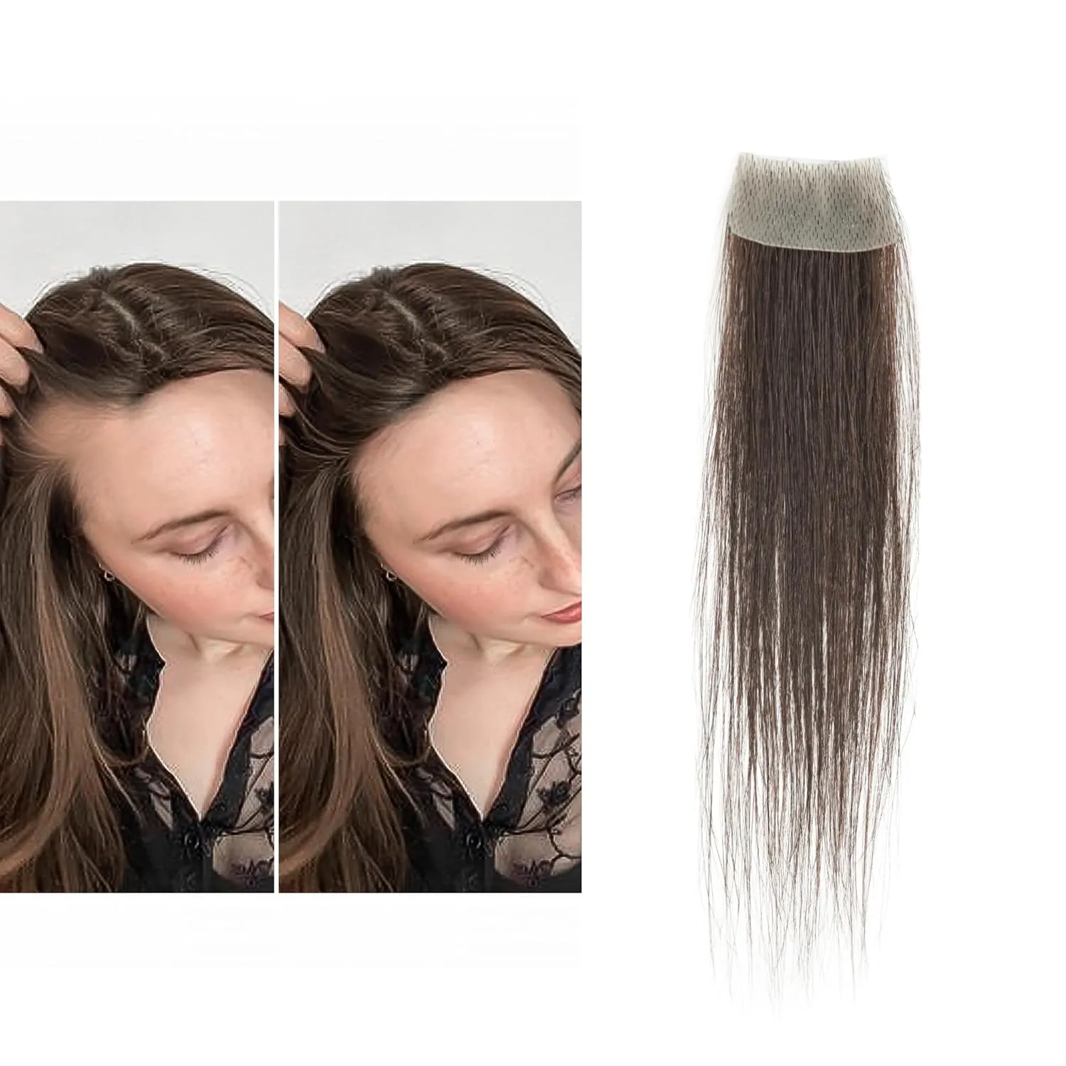 human hair bald spot hair patch toupee scar human hair replacement hairline loss straight Tape for men and women (Dark Brown, 0.78"*1.57")