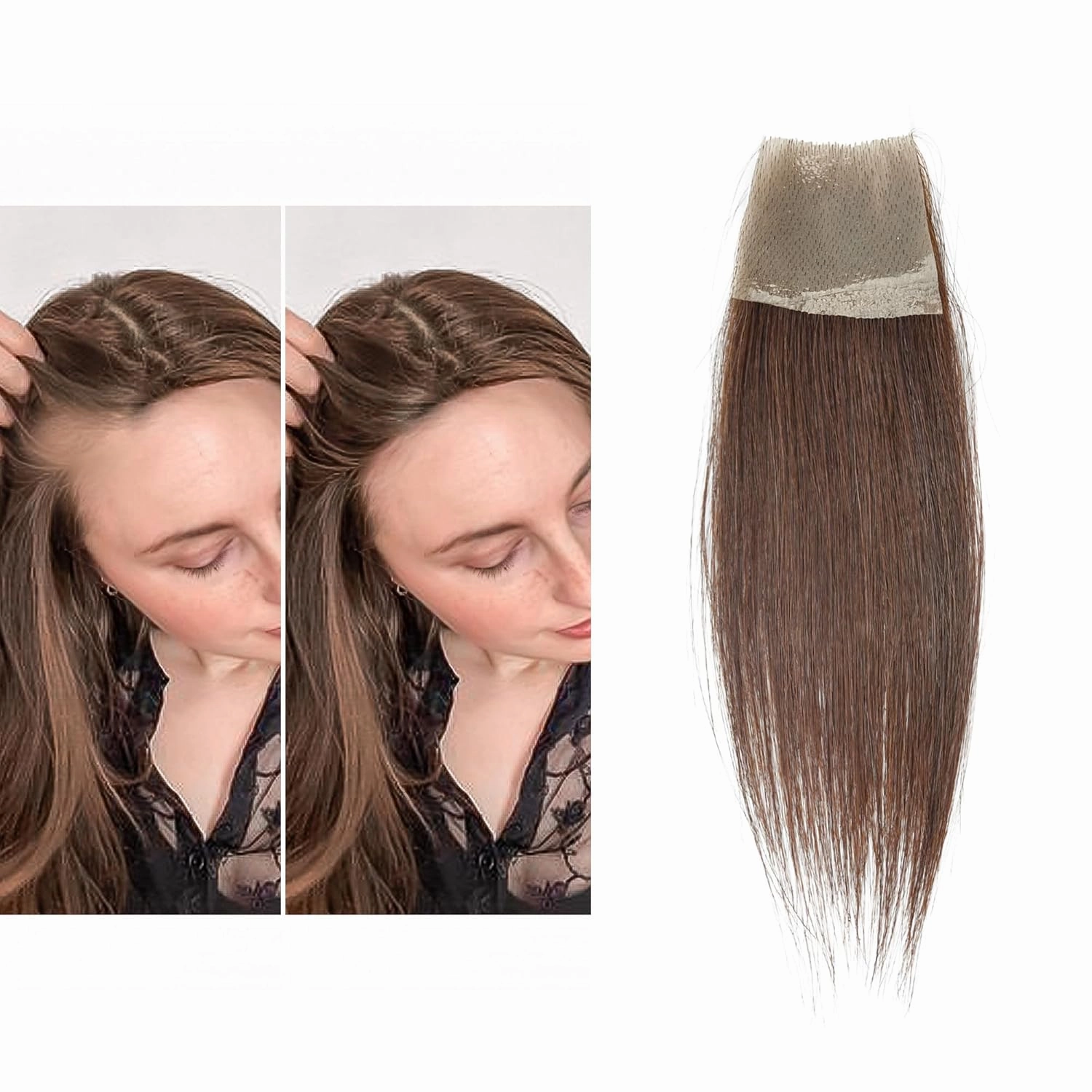 human hair bald spot hair patch toupee scar humanhair replacement hairline loss straight Tape for men and women (Medium Brown, 1.57"*1.57")