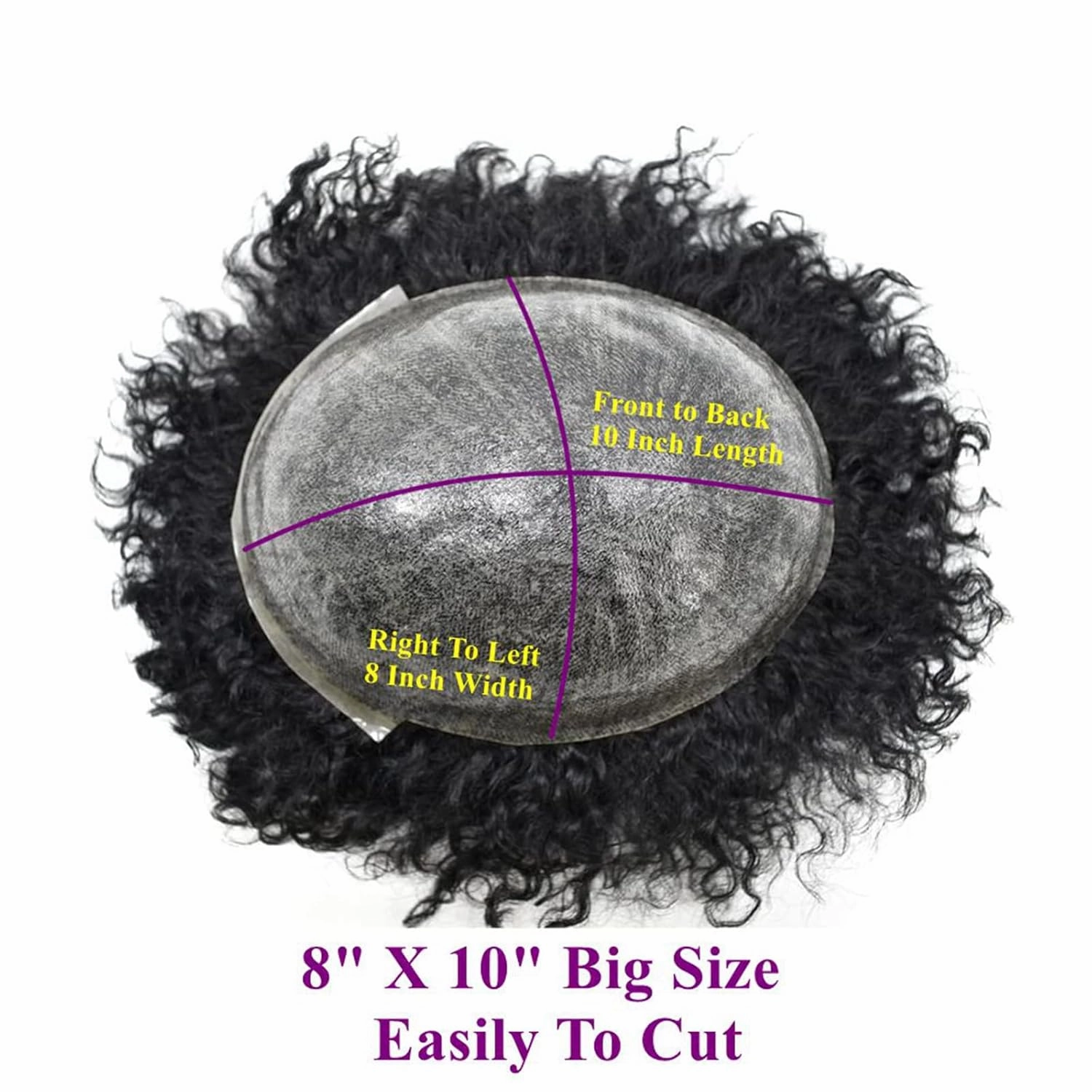 Human Hair Uints for Black Men Wave Kinky Curly Hair Piece Full Poly Hairpieces African American Men Afro Coily Toupee 8mm Afro Wavy-1# Jet Black
