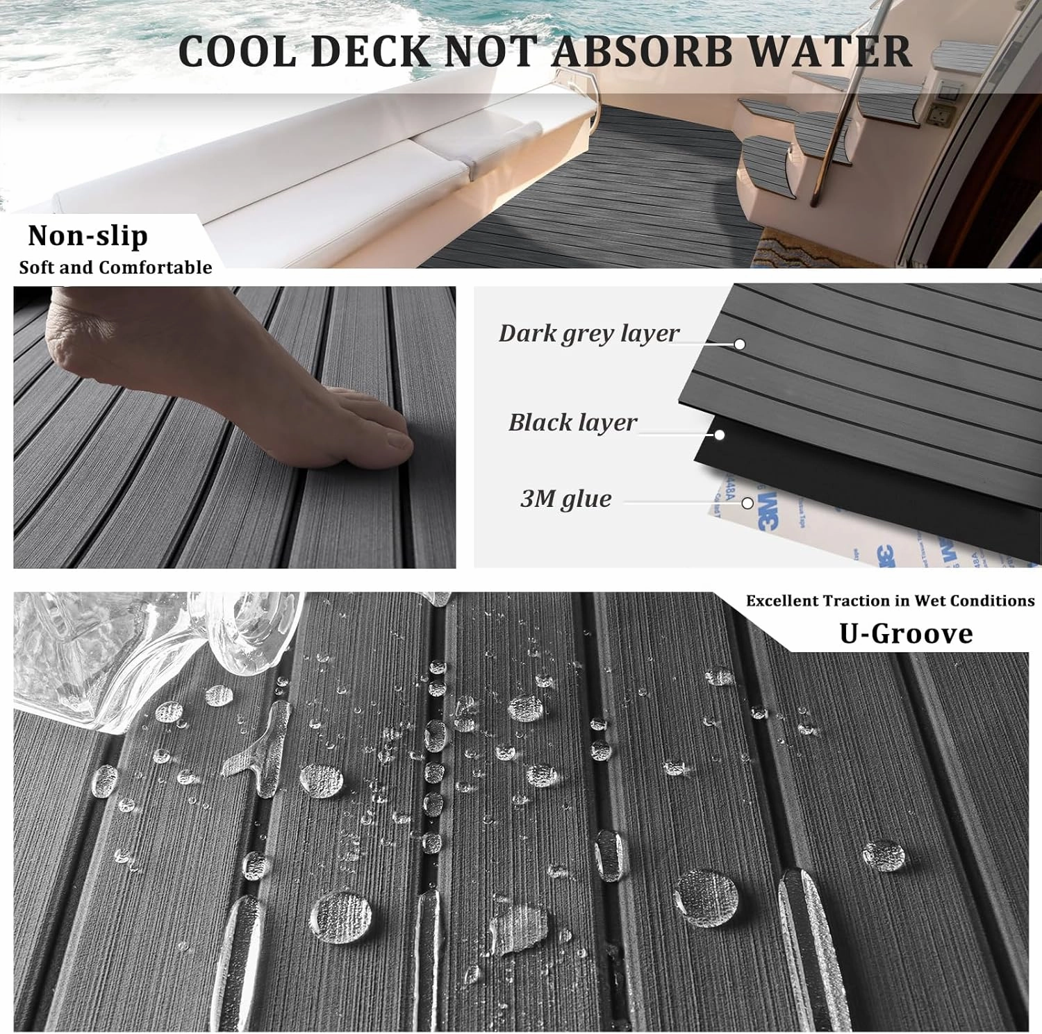 HXBYX EVA Foam Boat Flooring with 3M Self-Adhesive Backing DIY Boats Decking Marine Sheet Faux Teak Material,Non-Slip Cooler Pads for Kayak Yacht SwimPool RV 95"x44"/31"/16"/6.7"/2.4",47.5"x16"