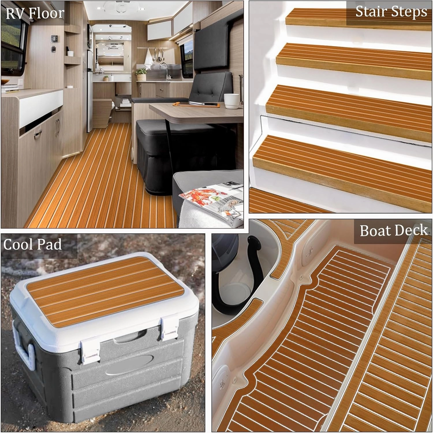 HXBYX EVA Foam Boat Flooring with 3M Self-Adhesive Backing DIY Boats Decking Marine Sheet Faux Teak Material,Non-Slip Cooler Pads for Kayak Yacht SwimPool RV 95"x44"/31"/16"/6.7"/2.4",47.5"x16"