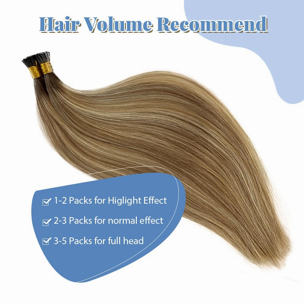 I Tip Hair Extensions Human Hair 100 Strands 12 Inch Ash Brown Mix Bleach Blonde #18P60 Pre-Bonded Cold Fusion Stick Tip Microlinks 50g