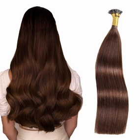 I Tip Human Hair Extensions, Pre Bonded Keratin Stick In Hair Extensions for Women 22inch #4 Medium Brown 1g/Strand 100g/Package Straight Remy Hair I Tip Extensions