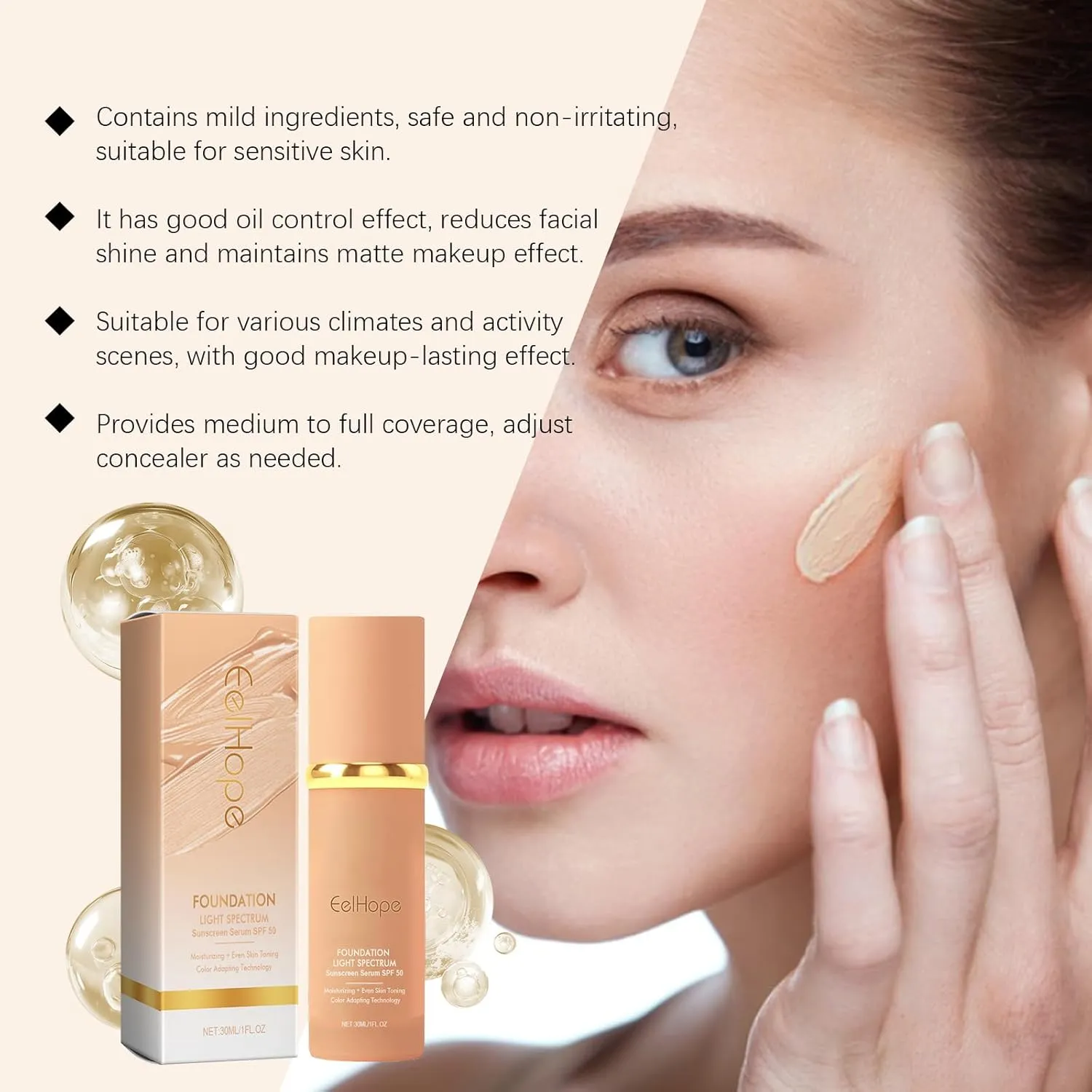 Imaginaryl Foundation 4 in 1 - Medium Light Spectrum, Imaginaryl Makeup Beneath Foundation, Imaginaryl Moisturizingg Full Coverage Concealer with Spf 50  (2 PCS, 30ml)
