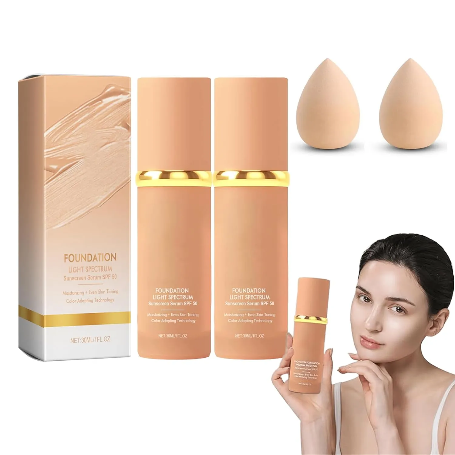 Imaginaryl Foundation 4 in 1 - Medium Light Spectrum, Imaginaryl Makeup Beneath Foundation, Imaginaryl Moisturizingg Full Coverage Concealer with Spf 50  (2 PCS, 30ml)