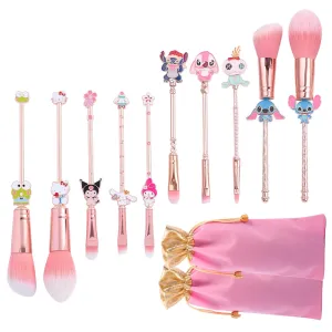 Interstellar Baby Makeup Brushes Set - 5Pcs Creative Stitch Theme Cosmetic Brushes Set, Premium Synthetic Foundation Eyeshades Brush Set Best Gift for Young Girl Women (2 Pink Set)