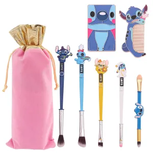 Interstellar Baby Makeup Brushes Set - 5Pcs Creative Stitch Theme Cosmetic Brushes Set, Premium Synthetic Foundation Eyeshades Brush Set Best Gift for Young Girl Women (Blue Set A)