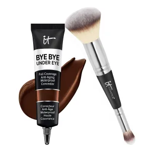 IT Cosmetics Makeup Set - Includes Supersize Bye Bye Under Eye Concealer (45.5 Deep)   Heavenly Luxe Complexion Perfection Concealer Brush (1 fl oz) - with Collagen, Hyaluronic Acid & Antioxidants