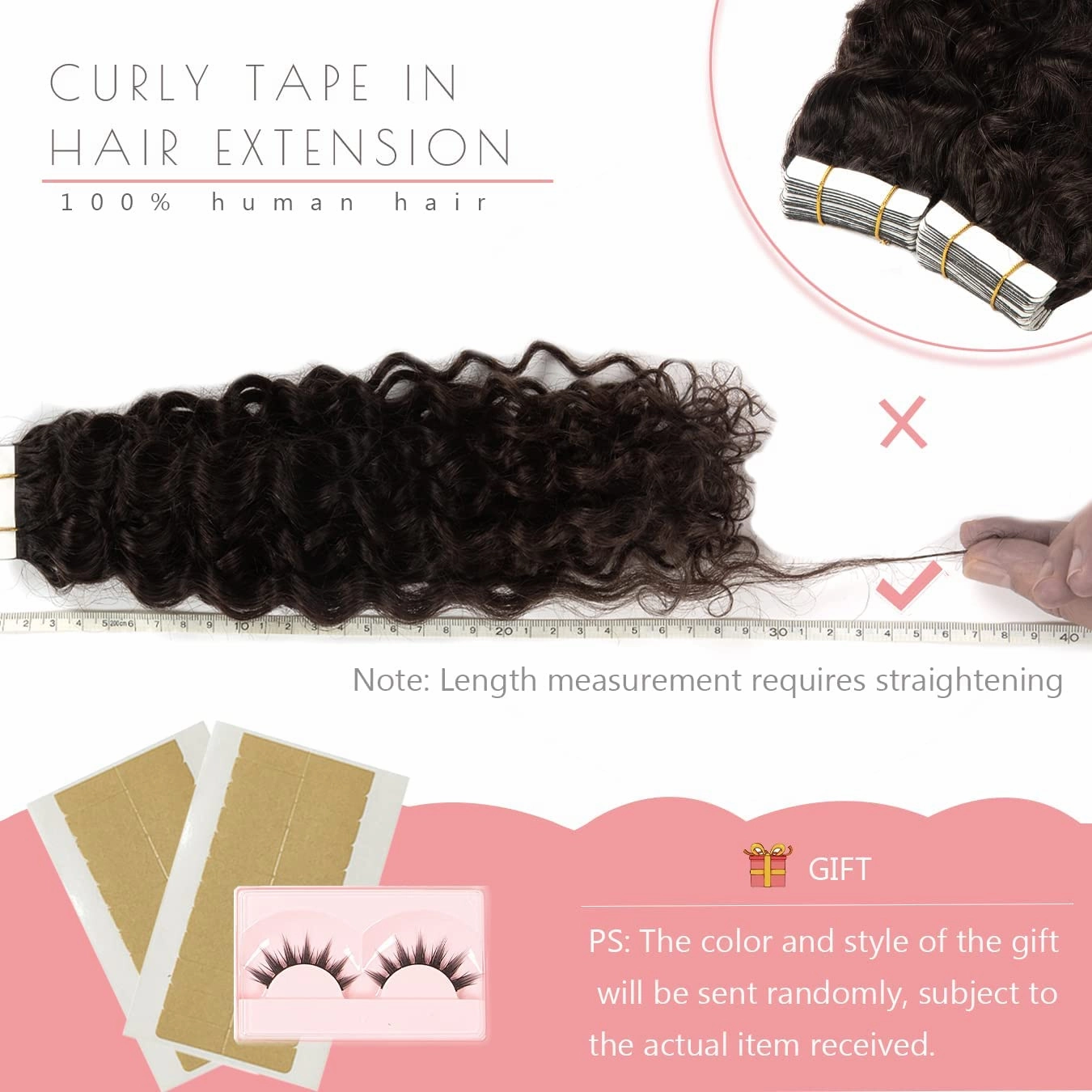 Jerry Curly Hair Tape in Extensions Human Hair 16" Tape ins for Black Women Natural Wave Invisible Double Sided 3B 3C Type Real Human Hair 50grams Tape on Extensions #2 Darkest Brown 20pcs