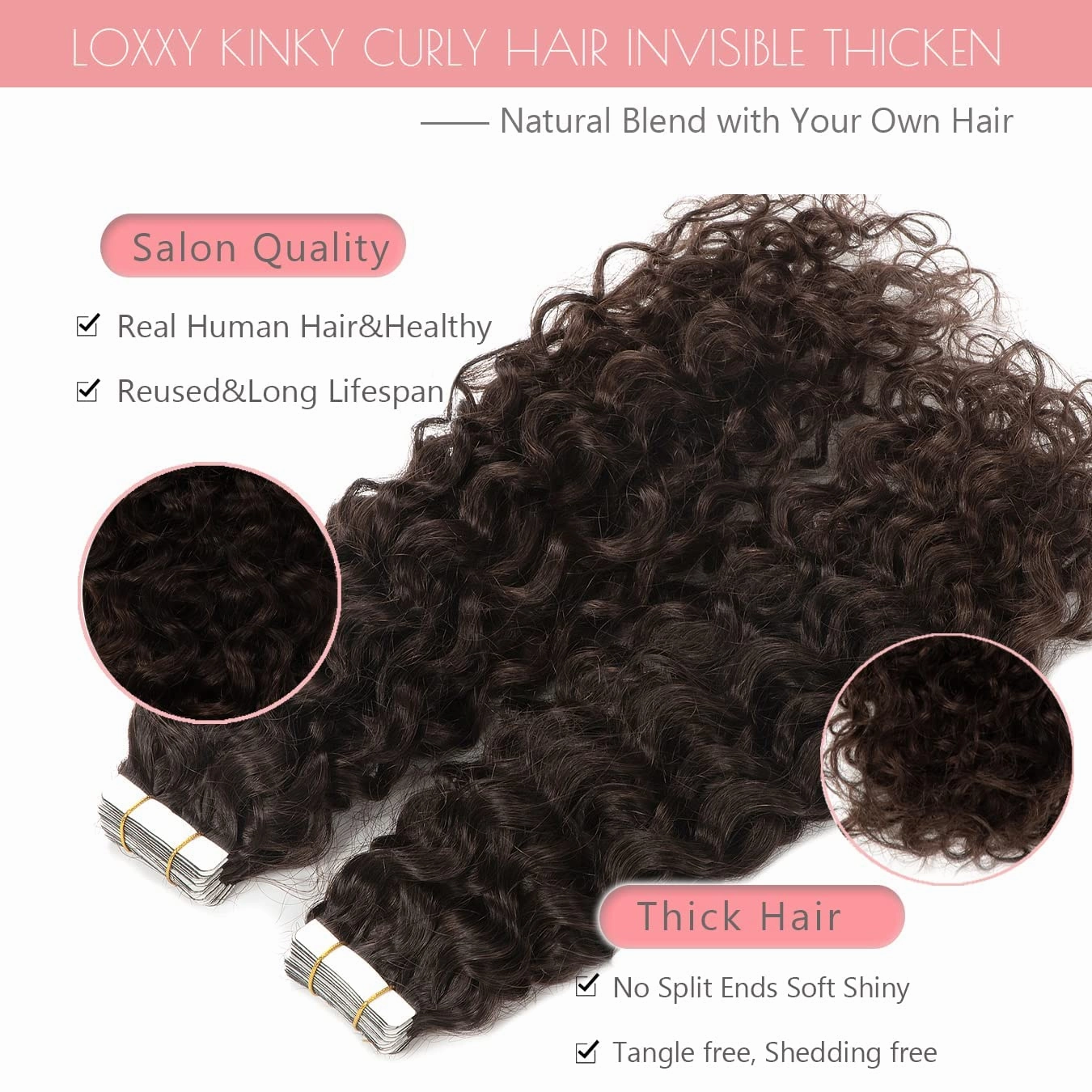 Jerry Curly Hair Tape in Extensions Human Hair 16" Tape ins for Black Women Natural Wave Invisible Double Sided 3B 3C Type Real Human Hair 50grams Tape on Extensions #2 Darkest Brown 20pcs