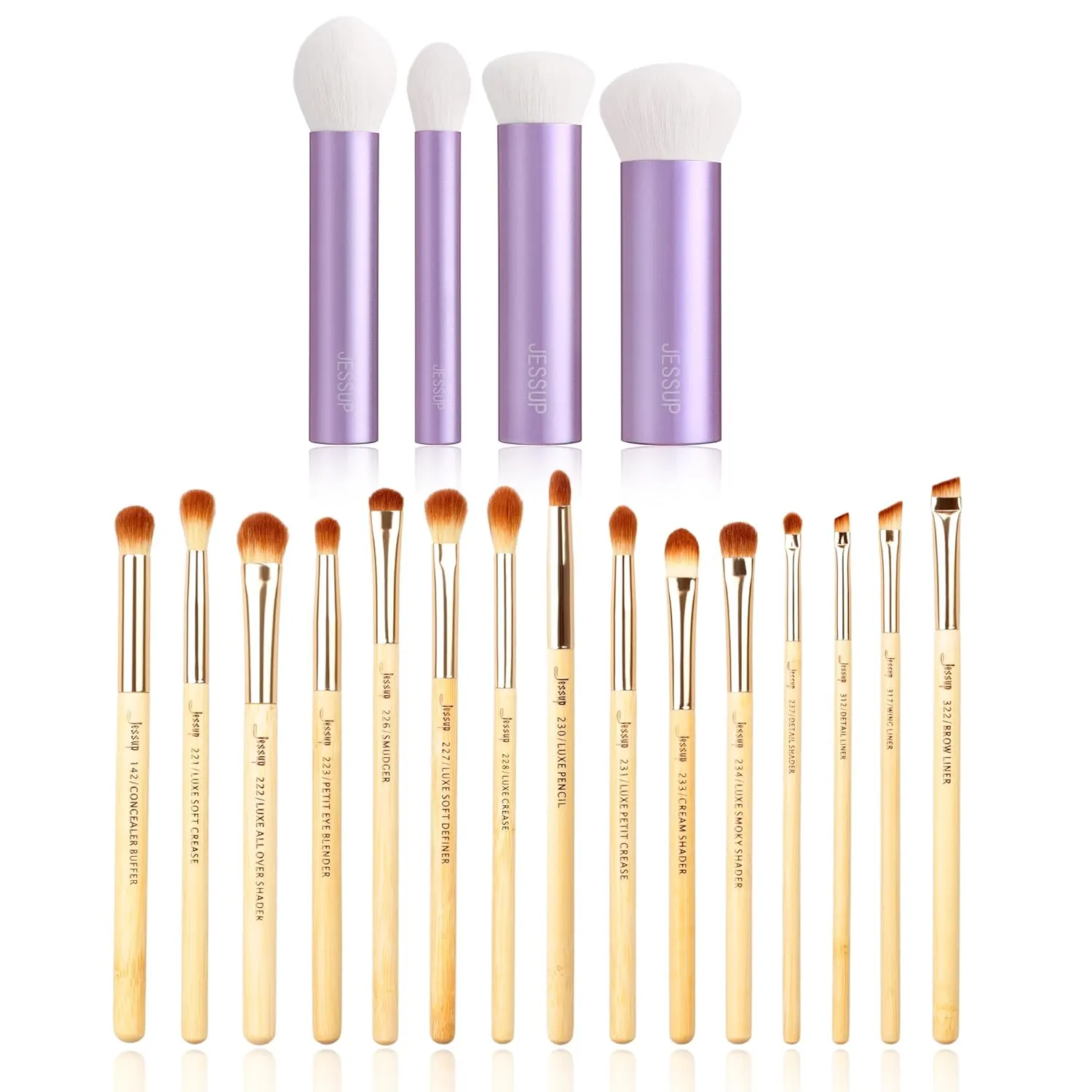 Jessup Eye Makeup Brushes Set Labeled Bamboo T137 Bundled with Face Kabuki Makeup Brushes Set T517