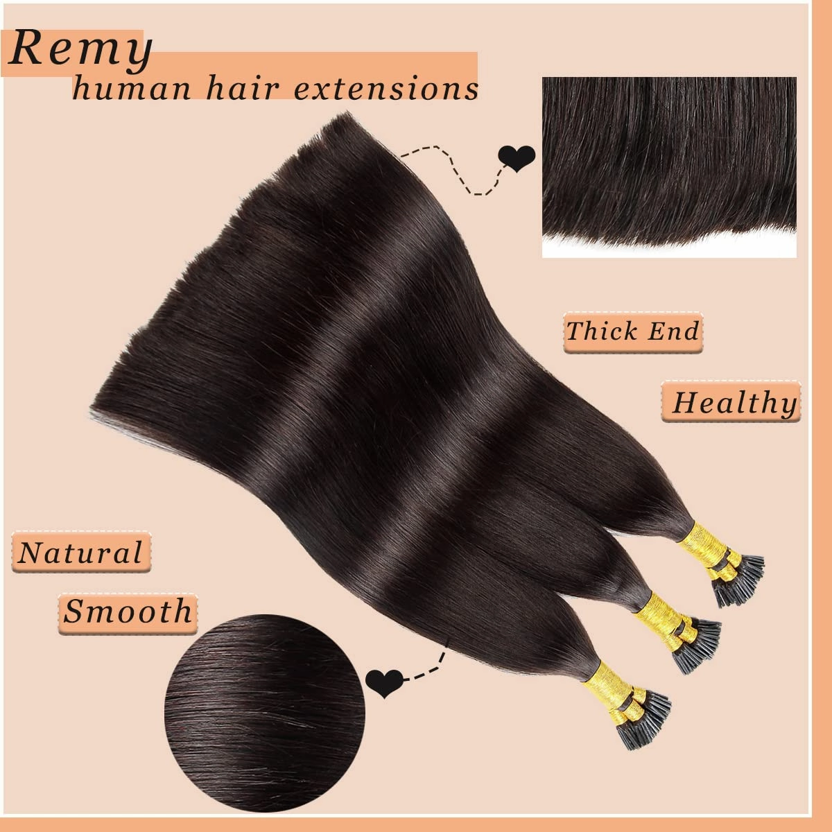 JIAMEISI I Tip Human Hair Extensions,Pre Bonded Stick Tip Hair #2 Darkest Brown Cold Fusions 14inch 0.5g/s 100strands 50g Real Human Hair I Tip