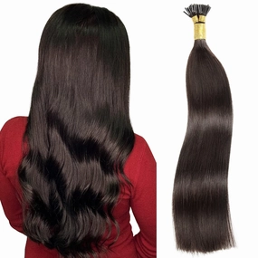 JIAMEISI I Tip Human Hair Extensions,Pre Bonded Stick Tip Hair #2 Darkest Brown Cold Fusions 14inch 0.5g/s 100strands 50g Real Human Hair I Tip