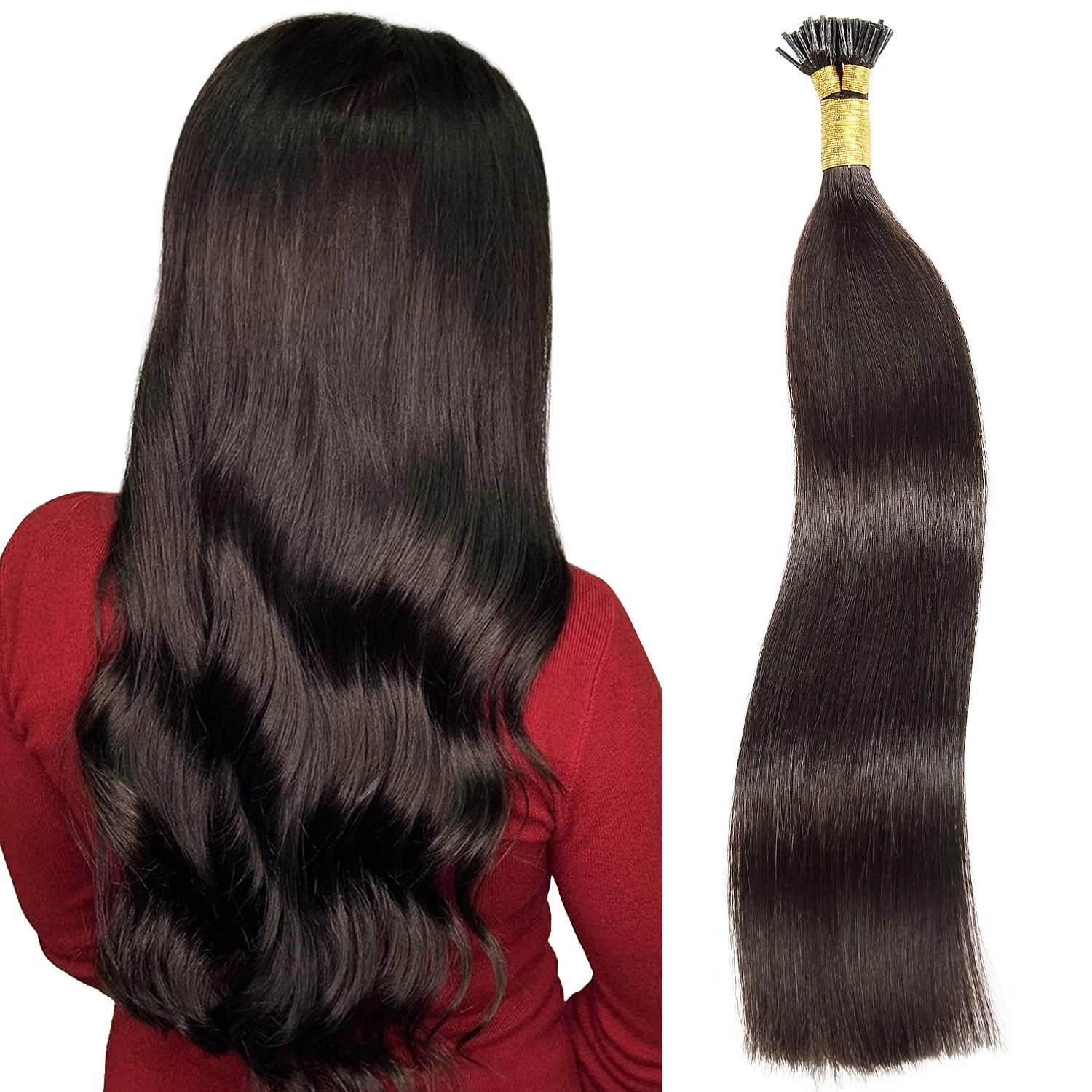 JIAMEISI I Tip Human Hair Extensions,Pre Bonded Stick Tip Hair #2 Darkest Brown Cold Fusions 14inch 0.5g/s 100strands 50g Real Human Hair I Tip