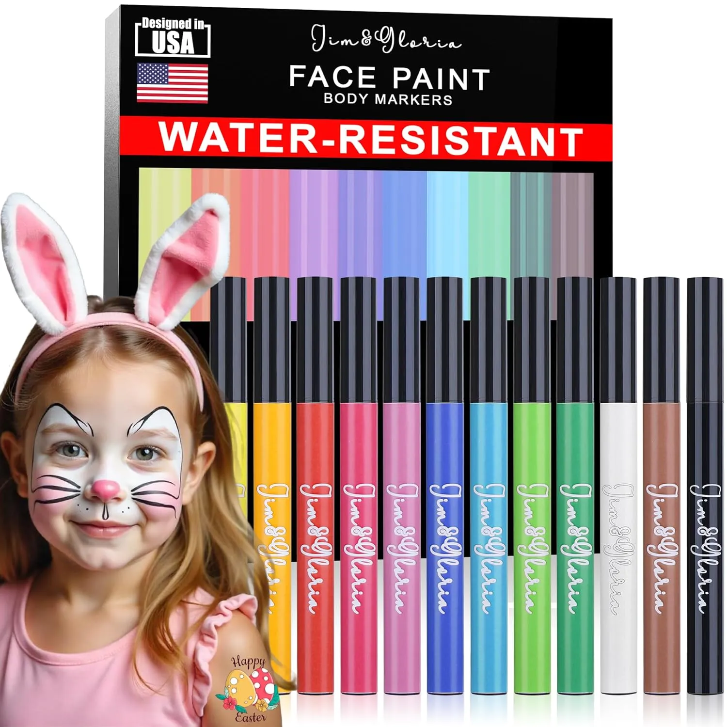 Jim&Gloria Water Resistant Face Paint Tattoo Pen, Temporary Tattoo Markers for Skin, Body Painting Kit, Teen Girl Gifts Trendy Stuff, 4th of July Makeup Toys Crafts Pride Gifts for Kids Teenage Adults