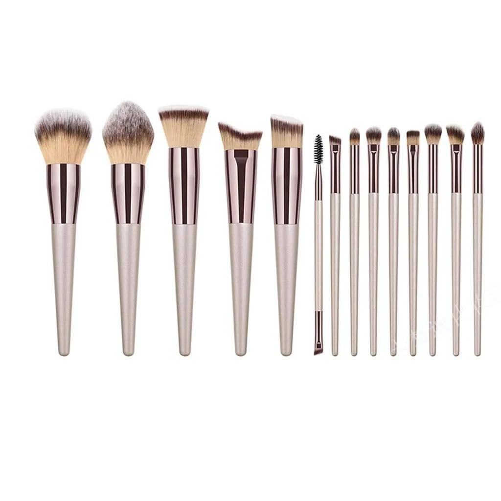 JSEIAJB Soft Wooden Handle 14pcs Champagne Gold Makeup Brushes Set Portable Eyeshadow Brushes