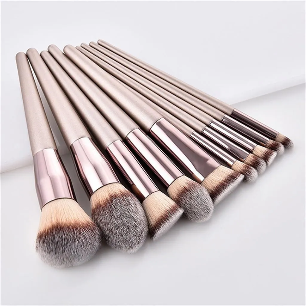 JSEIAJB Soft Wooden Handle 14pcs Champagne Gold Makeup Brushes Set Portable Eyeshadow Brushes