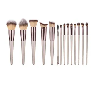 JSEIAJB Soft Wooden Handle 14pcs Champagne Gold Makeup Brushes Set Portable Eyeshadow Brushes