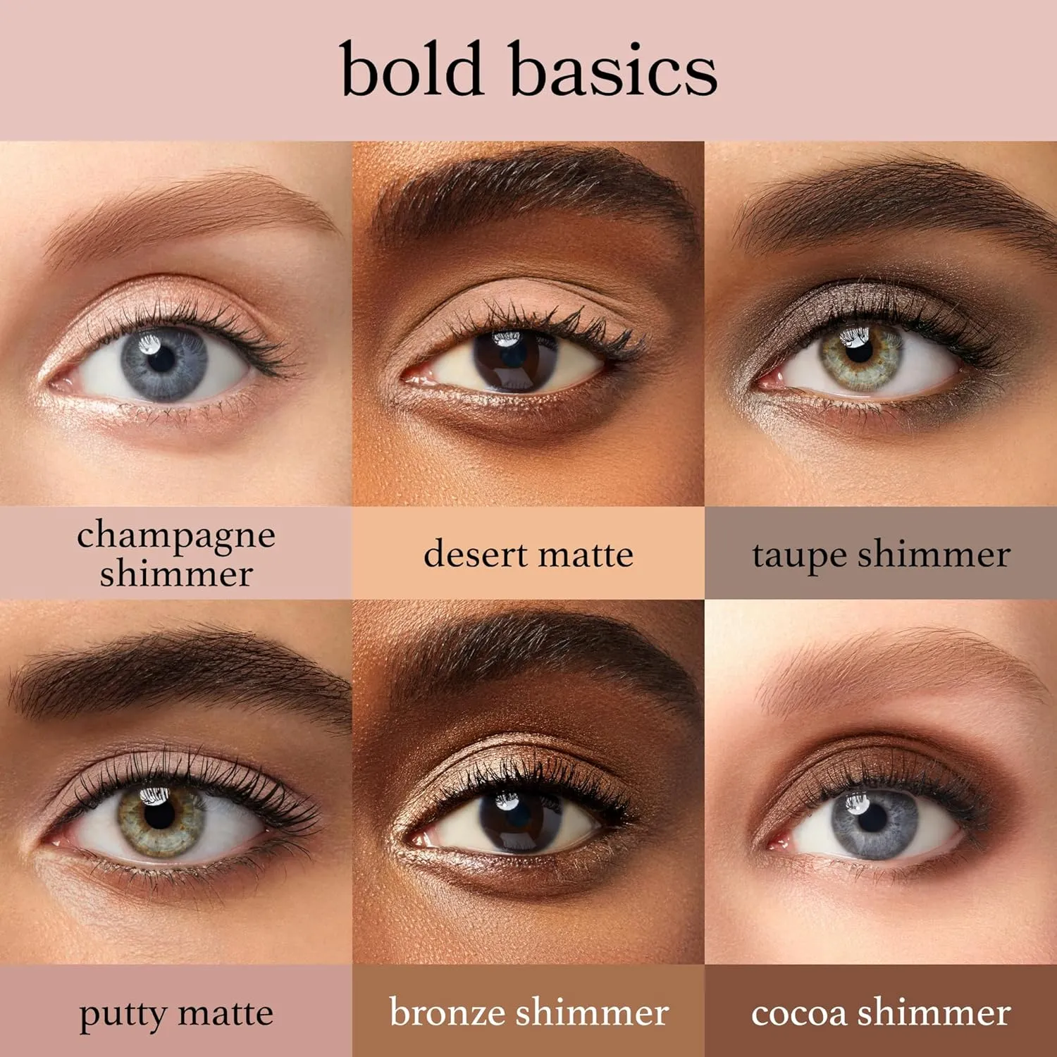 Julep Eyeshadow 101 Neutral Palette Creme-to-Powder 6 Piece Matte & Shimmer Eyeshadow Set, Bold Basics