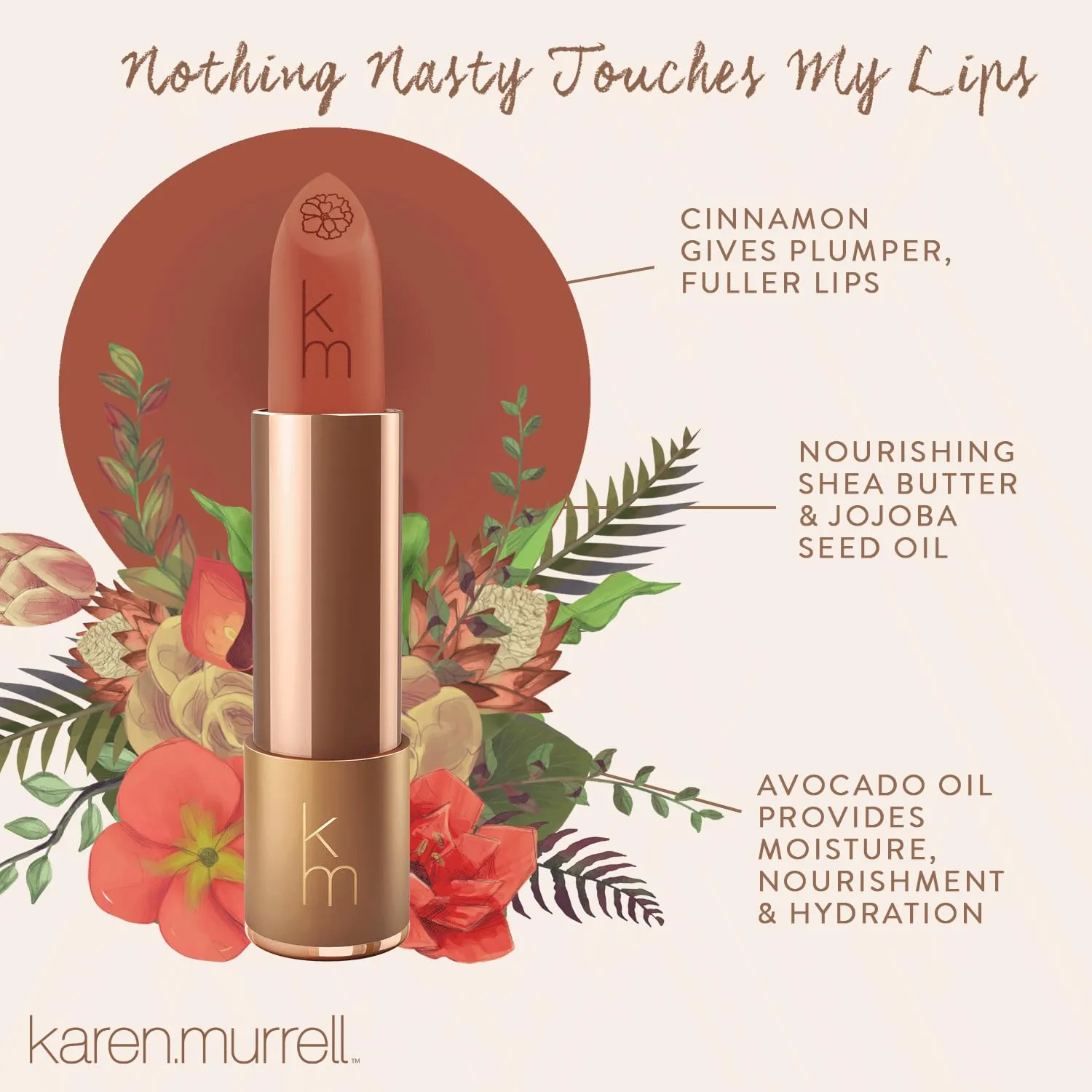 Karen Murrell - Natural Lip Stick - Lipstick 28 Courageous - Brown Lipstick - Matte Finish, 100% Natural Ingredients, Moisturizes & Hydrates Lips - Paraben & Cruelty Free
