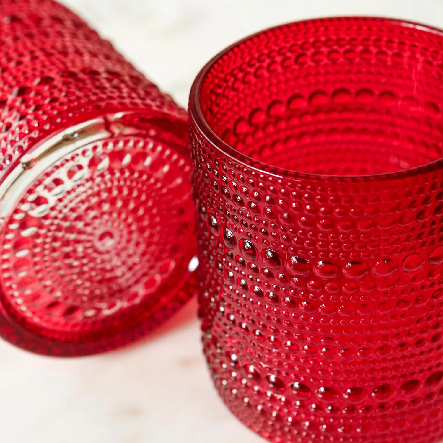 Kate Aspen Hobnail Beaded Drinking Glasses Vintage Glassware Set | Cocktail Glass Set, Juice Glass, Water Cups | Makes A Great Hostess Gift, Gift for Newlyweds (Red)