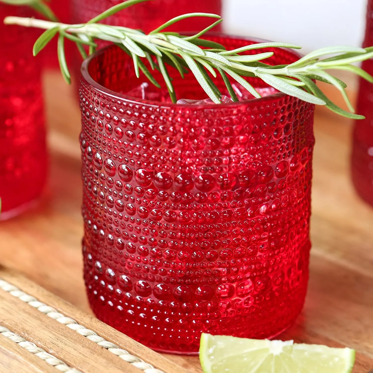 Kate Aspen Hobnail Beaded Drinking Glasses Vintage Glassware Set | Cocktail Glass Set, Juice Glass, Water Cups | Makes A Great Hostess Gift, Gift for Newlyweds (Red)