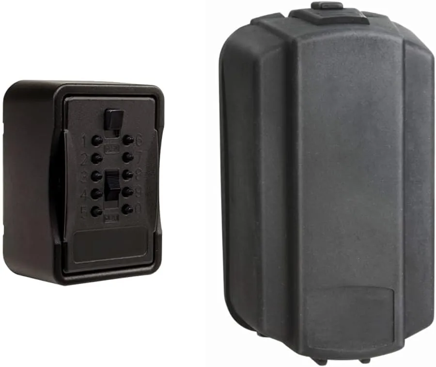 Kidde AccessPoint 001267 KeySafe Pro Multiple Key, Pushbutton, with Cover, Black & AccessPoint 001375 KeySafe Weather Cover, Permanent Slimline,Black