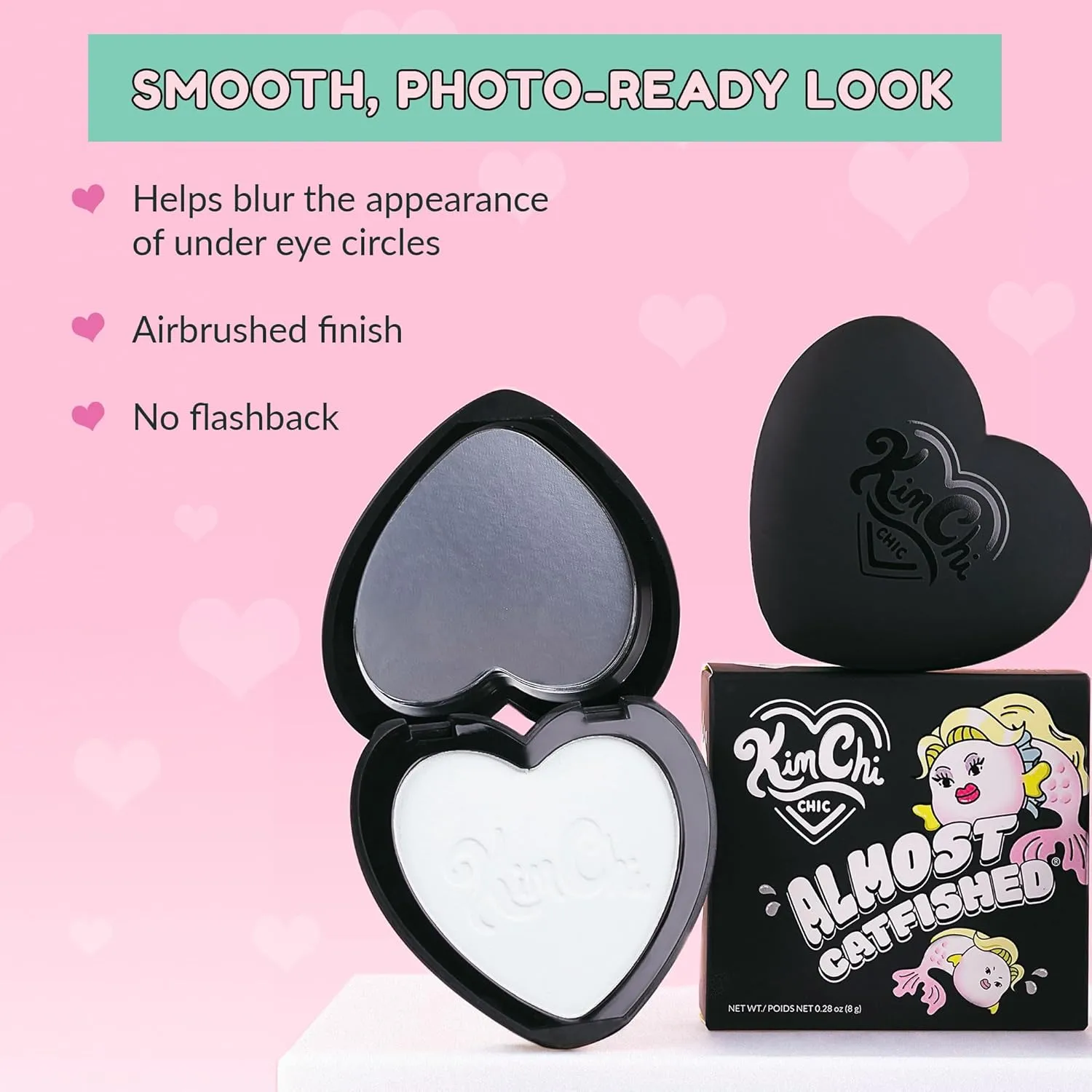 KimChi Chic Almost Catfished Micro Pressed Powder - Brightening Under Eye Setting Powder, Reduces Dark Circles, No Flashback, That White Powder