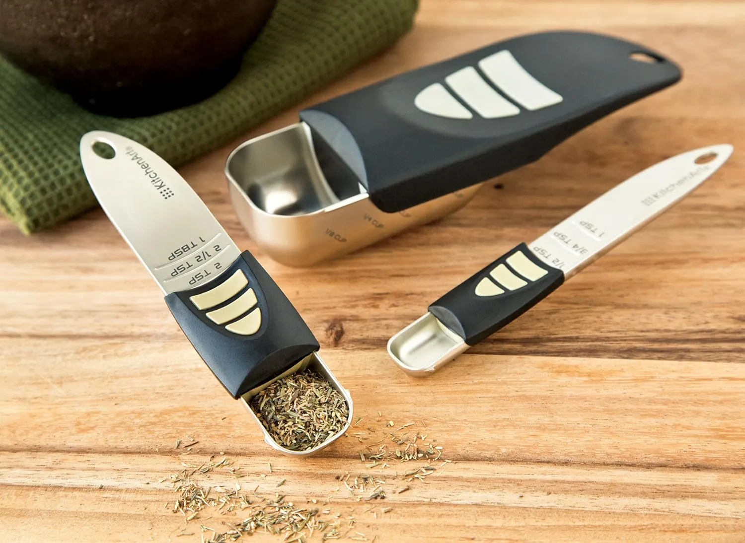 KitchenArt Cook’s Pro Adjust-A-Measure Set, 3-Piece, Satin,Black and Silver