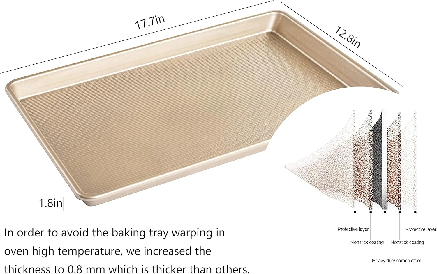 Kitcom Nonstick Large Baking Cookie Sheet, Heavy Duty Carbon Steel Baking Pan for Oven, 17.7 Inch x 12.8 Inch, Champagne Gold
