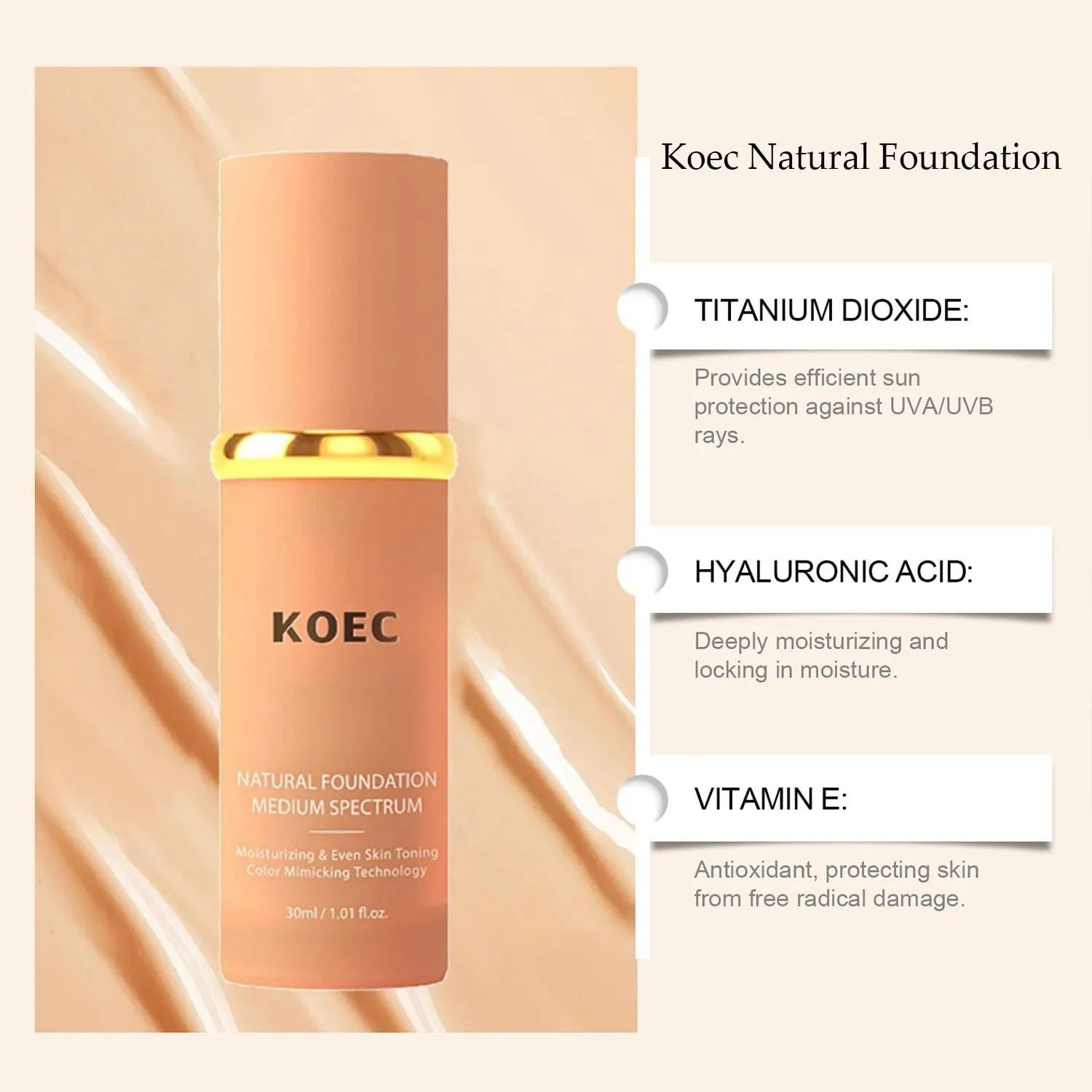 Koec Natural Foundation 4 In 1 - Light Spectrum, Natural Moisturizing Concealer Foundation, Long-Lasting And Waterproof (2PCS)