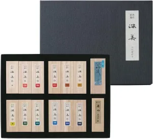 Kuretake SAIBOKU SHIMBI 12 Colors and 2 Black Sumi Ink Stick Set, Japanese Traditional Calligraphy, Shodo, for Drawing, Professional, Made in Japan