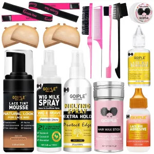 Lace Tint Mousse Wig Milk Spray for Synthetic Hair, Leave-in Conditioner Spray Conditioner ＆ Detangler Moisturizer, Wig Glue for Lace Front Wigs Strong Hold Hair Adhesive Wigs Accessory Essentials Kit