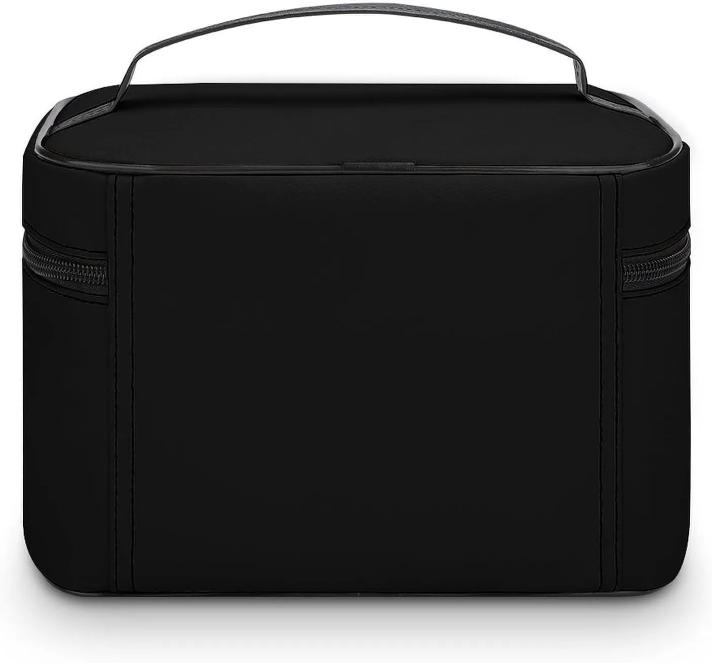 Leather Cosmetic Case, Black Color Classic Elegant Portable Makeup Bag Organizer Large Capacity Travel Toiletry Bag with Zipper
