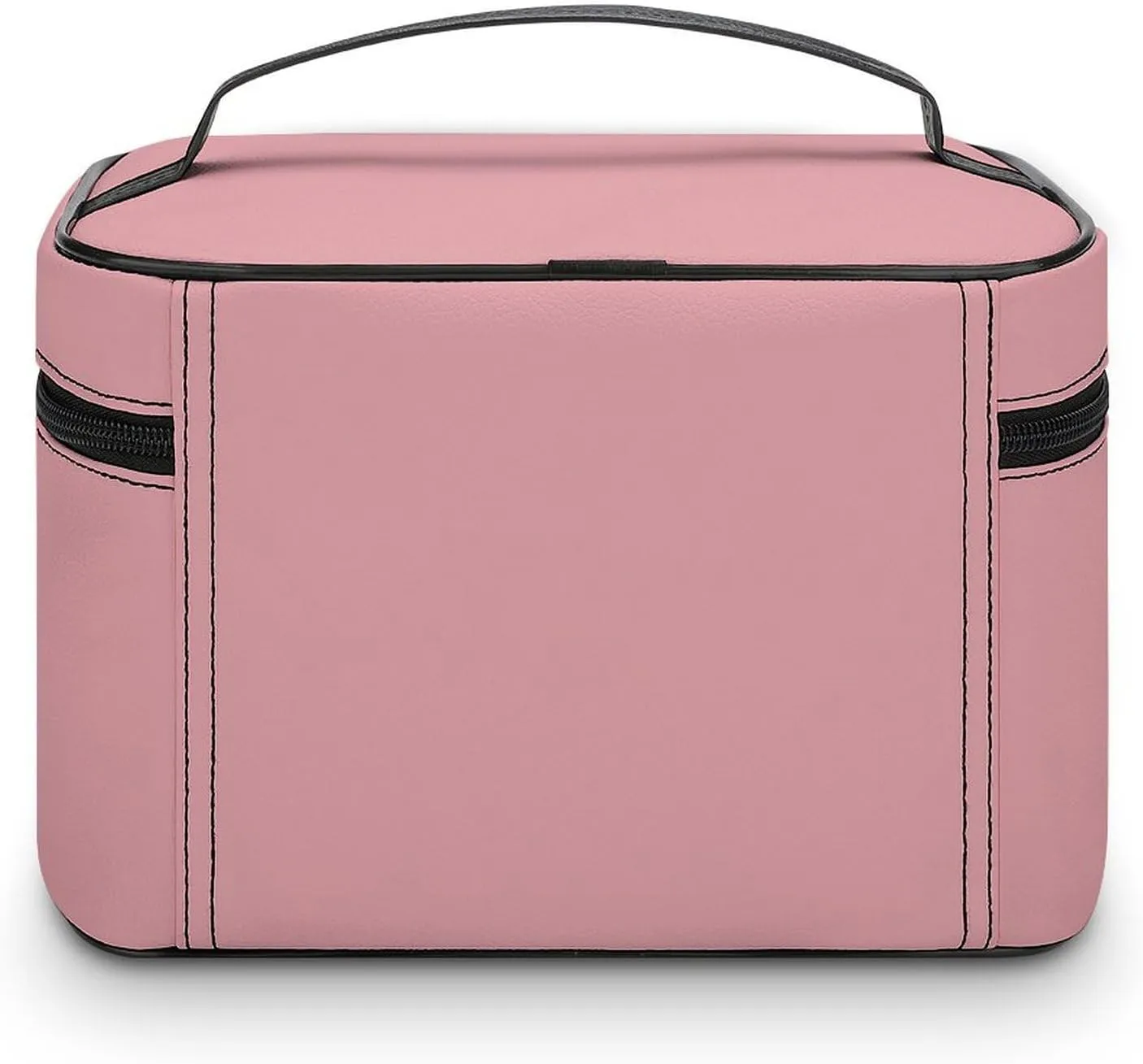 Leather Cosmetic Case, Blush Rose Pink Solid Color Classic Elegant Portable Makeup Bag Organizer Large Capacity Travel Toiletry Bag with Zipper