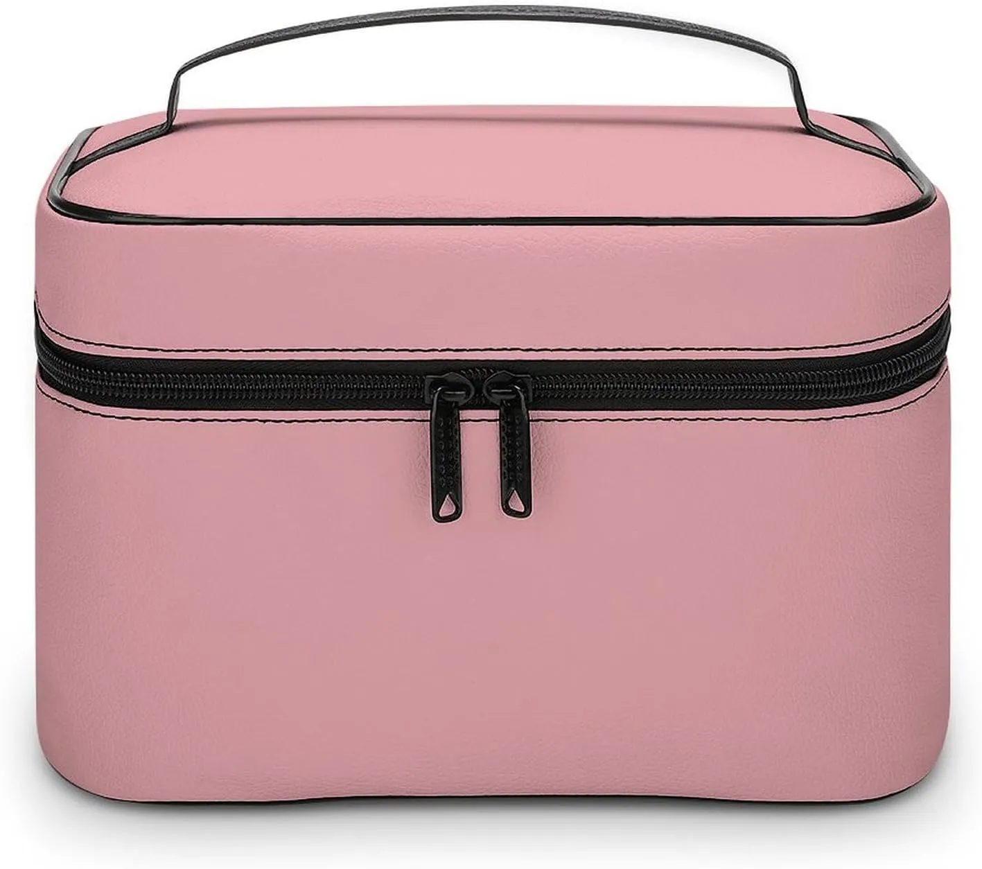 Leather Cosmetic Case, Blush Rose Pink Solid Color Classic Elegant Portable Makeup Bag Organizer Large Capacity Travel Toiletry Bag with Zipper