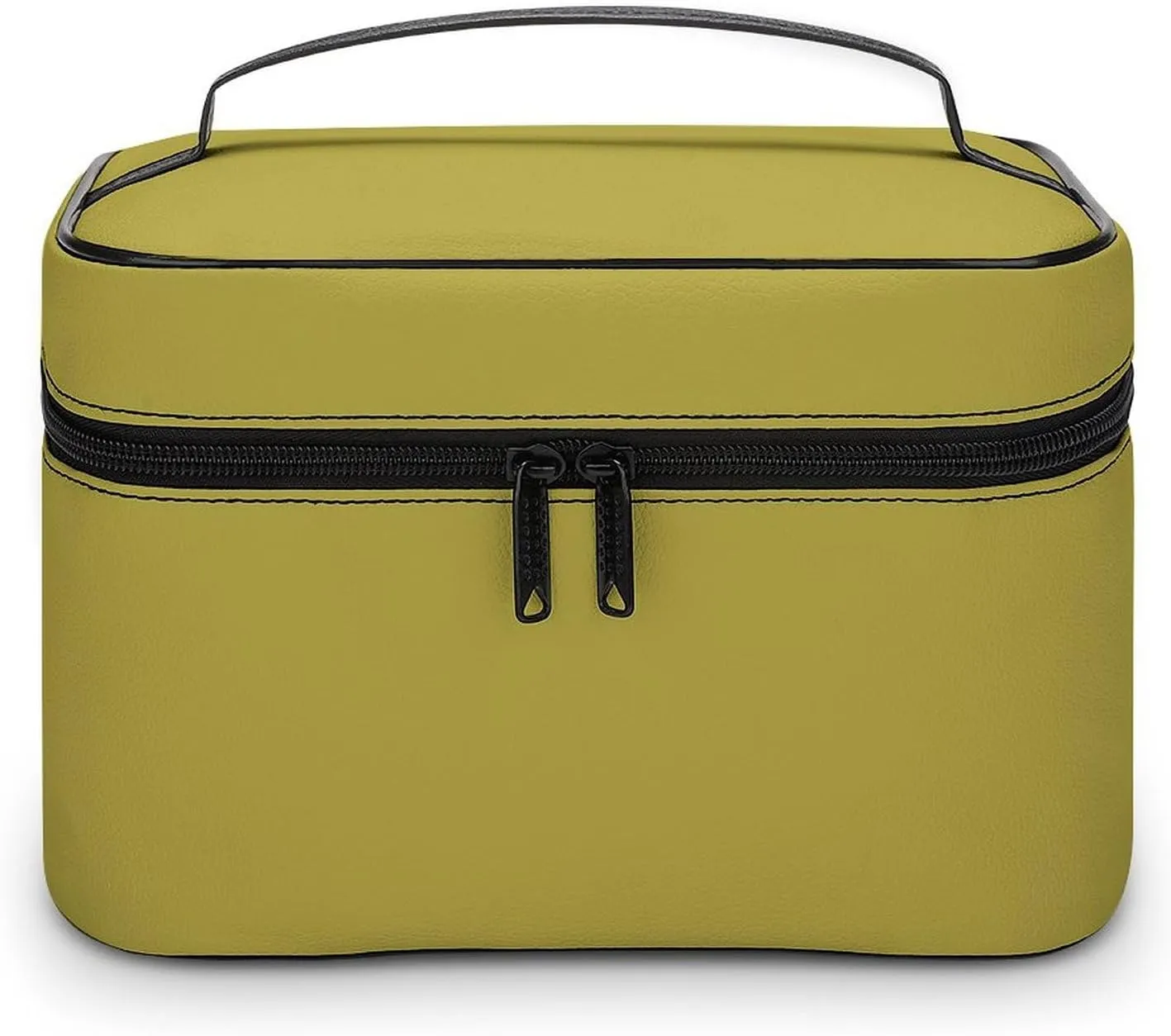 Leather Cosmetic Case, Brass Brown Portable Makeup Bag Organizer Large Capacity Travel Toiletry Bag with Zipper