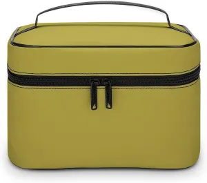 Leather Cosmetic Case, Brass Brown Portable Makeup Bag Organizer Large Capacity Travel Toiletry Bag with Zipper
