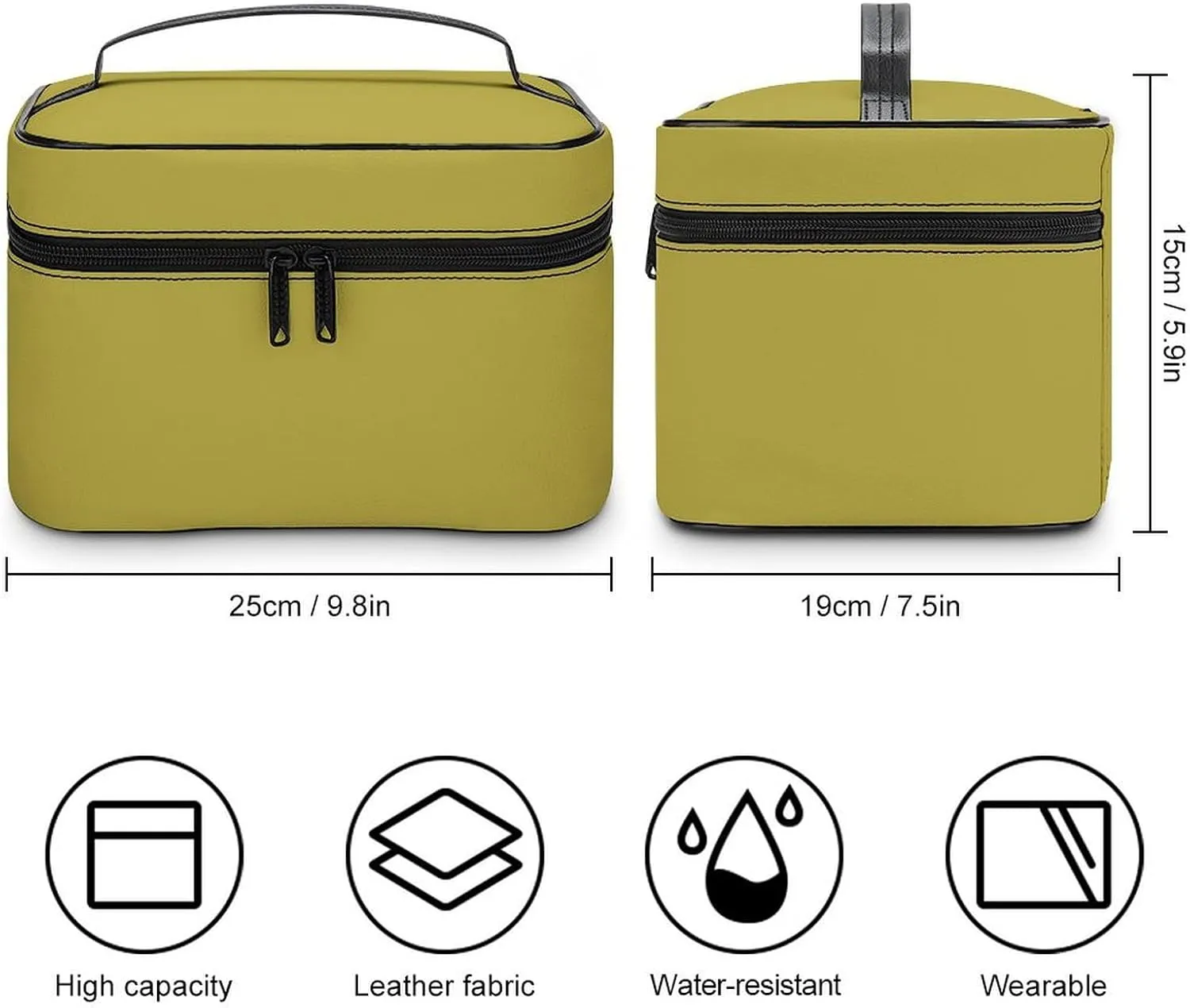 Leather Cosmetic Case, Brass Brown Portable Makeup Bag Organizer Large Capacity Travel Toiletry Bag with Zipper