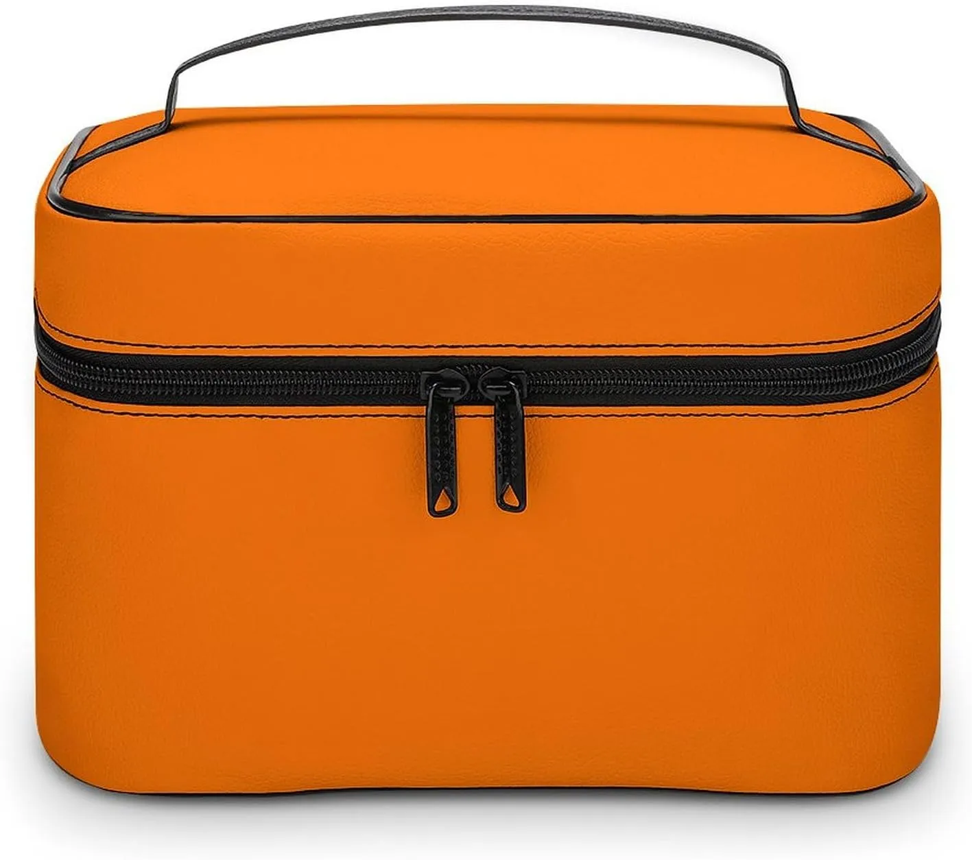 Leather Cosmetic Case, Bright Orange Portable Makeup Bag Organizer Large Capacity Travel Toiletry Bag with Zipper