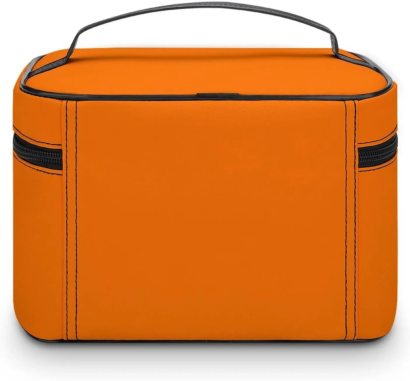 Leather Cosmetic Case, Bright Orange Portable Makeup Bag Organizer Large Capacity Travel Toiletry Bag with Zipper