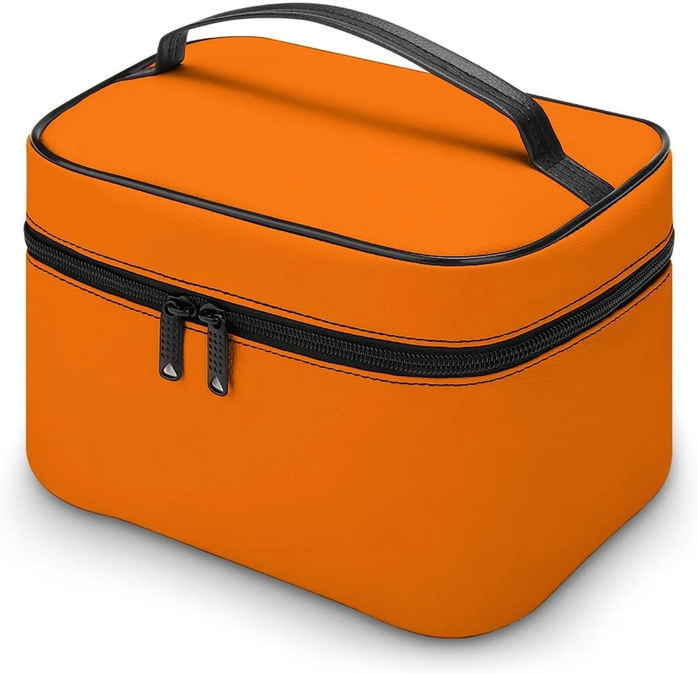 Leather Cosmetic Case, Bright Orange Portable Makeup Bag Organizer Large Capacity Travel Toiletry Bag with Zipper