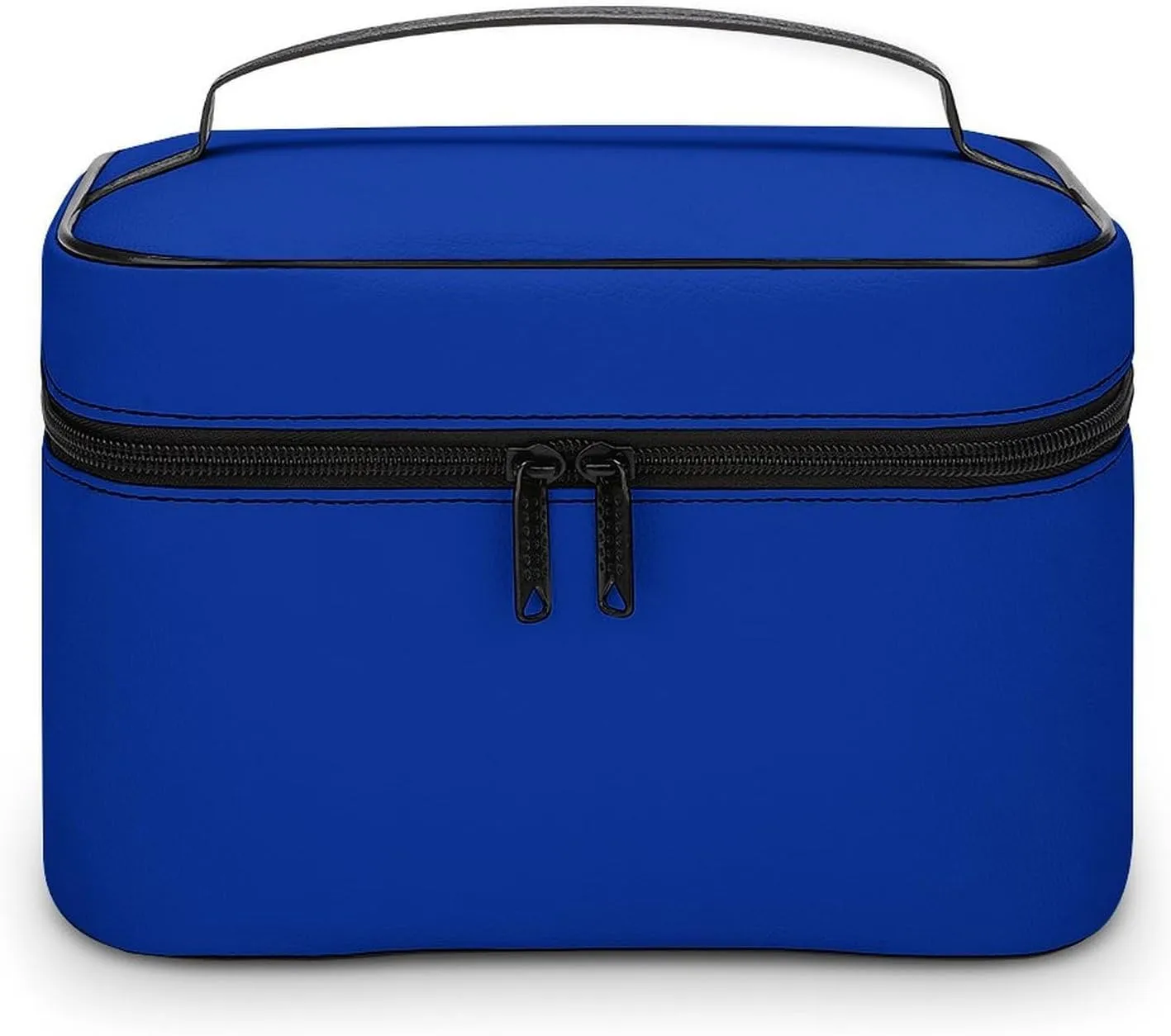 Leather Cosmetic Case, Cobalt Blue Solid Color Classic Elegant Portable Makeup Bag Organizer Large Capacity Travel Toiletry Bag with Zipper