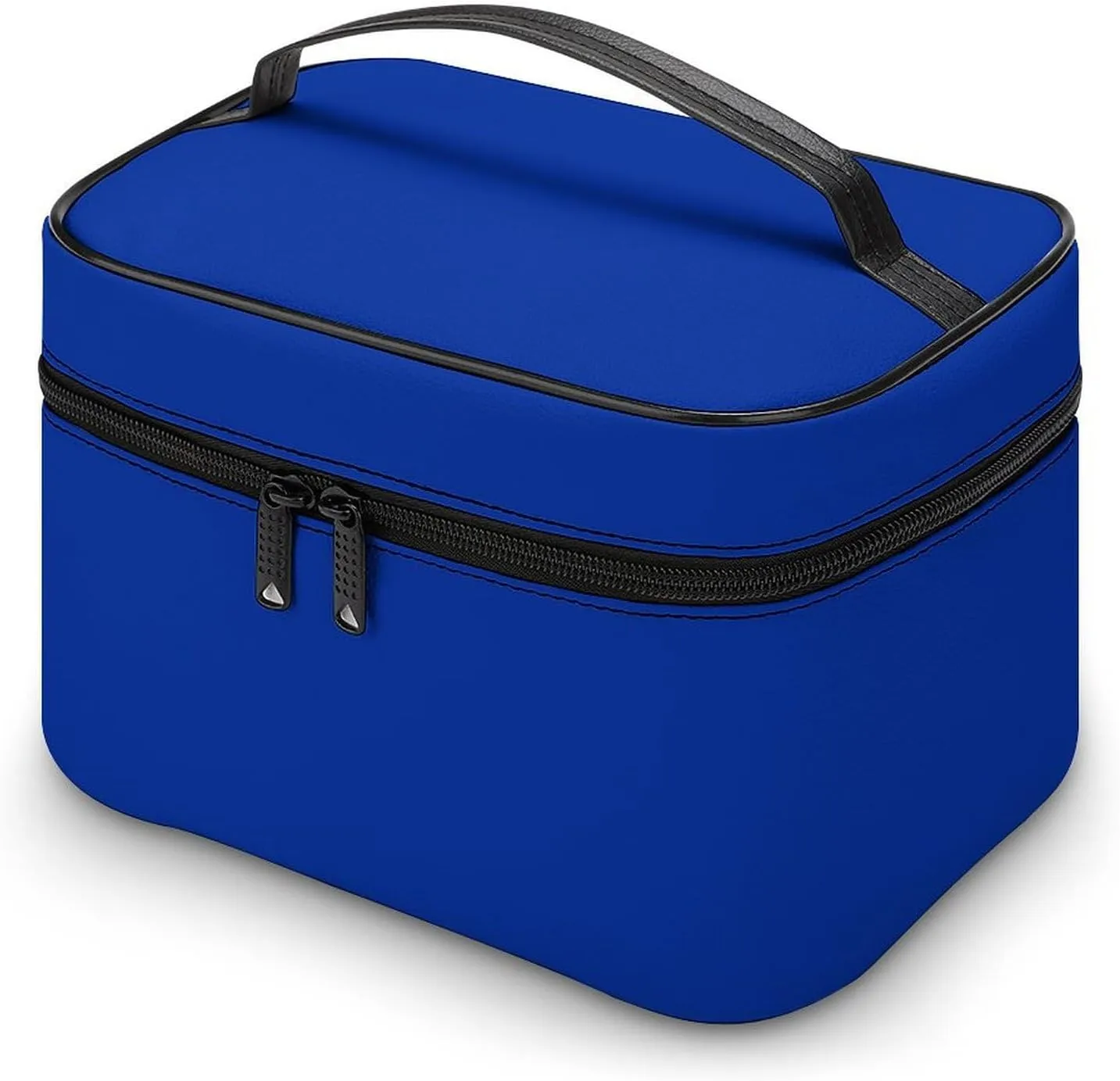 Leather Cosmetic Case, Cobalt Blue Solid Color Classic Elegant Portable Makeup Bag Organizer Large Capacity Travel Toiletry Bag with Zipper