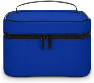 Leather Cosmetic Case, Cobalt Blue Solid Color Classic Elegant Portable Makeup Bag Organizer Large Capacity Travel Toiletry Bag with Zipper